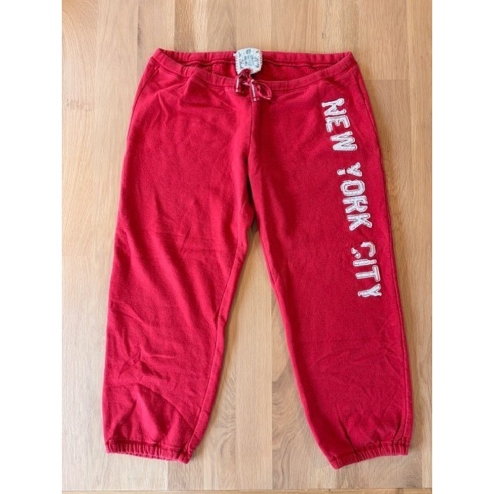 VTG RUEHL No 925 NEW YORK CITY Y2K Red Crop Sweatpants Joggers Sz L Abercrombie